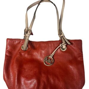 Michael Kors Red and Tan Leather Tote